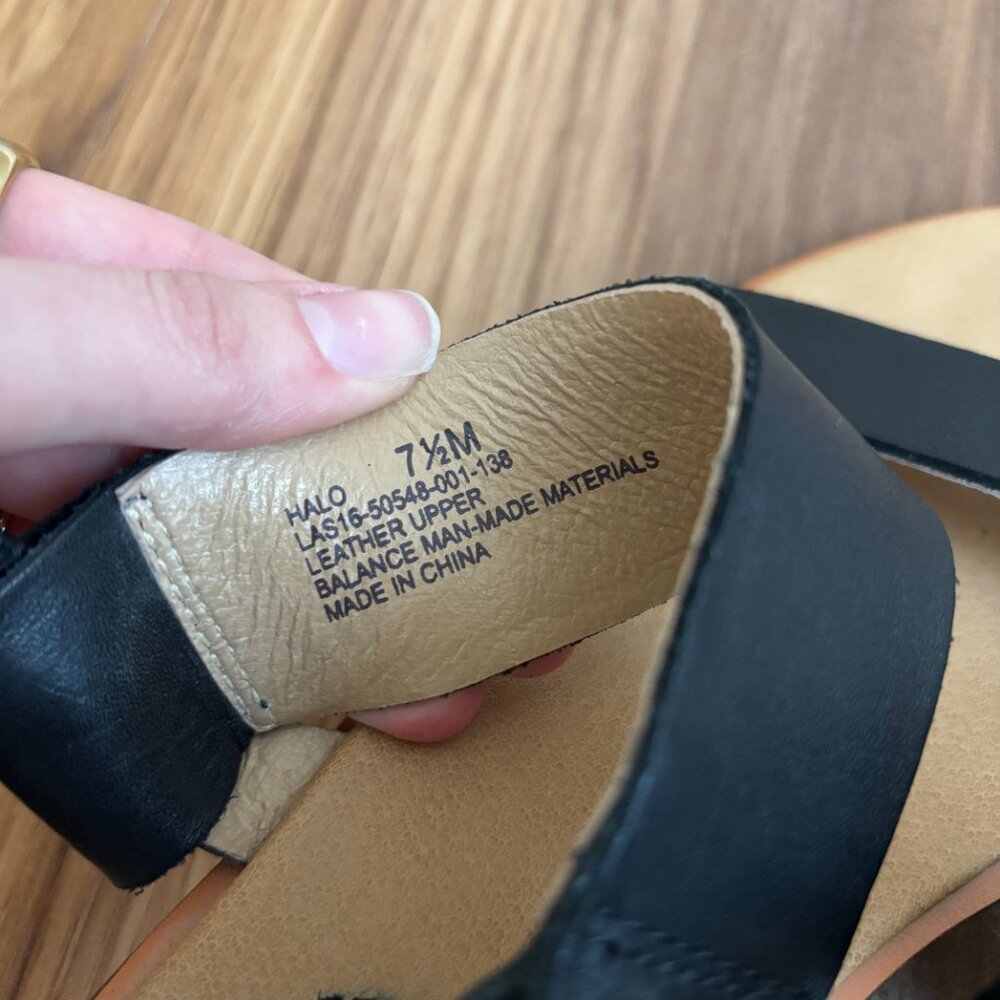 Anthropologie Leather Essential Black Latigo Halo Block Heel Sandals - Picture 10 of 10